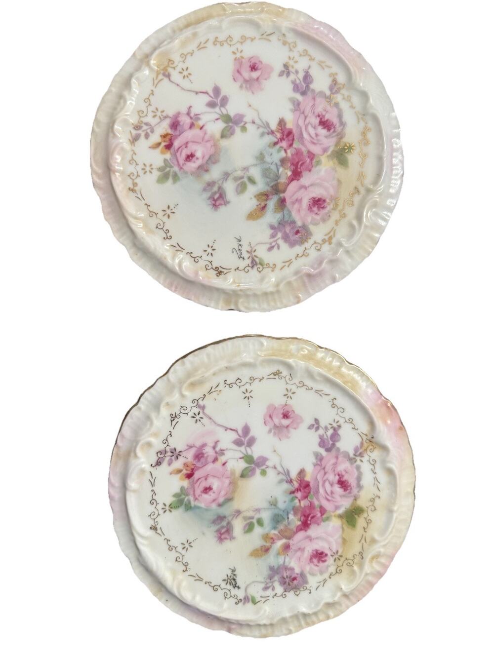 Antique Royal Crown RC Hand Painted Pink Rose Floral Porcelain Collector Plates